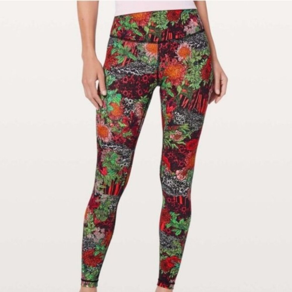 Lululemon Flower Print  wunder Under Hi Rise 28 Tight Leggins Sz 6